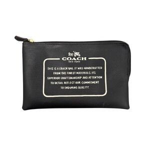 Coach Black Leather Cosmetic Makeup Pouch Clutch Wristlet Organizer Bag